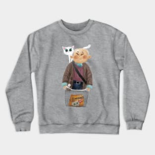 Old chinese man with cat on a bike. Crewneck Sweatshirt